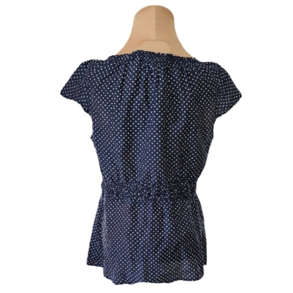 Merona‎ Navy Blue Polka Dot Peplum Blouse Cotton Silk Medium - Picture 2 of 7